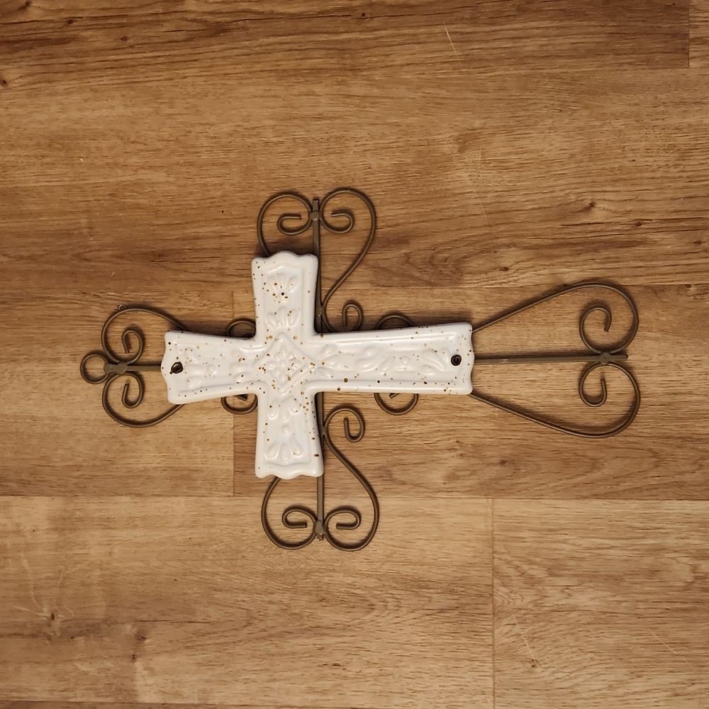 Metal and Ceramic Cross Cream colored cross 10 x 15 1/2